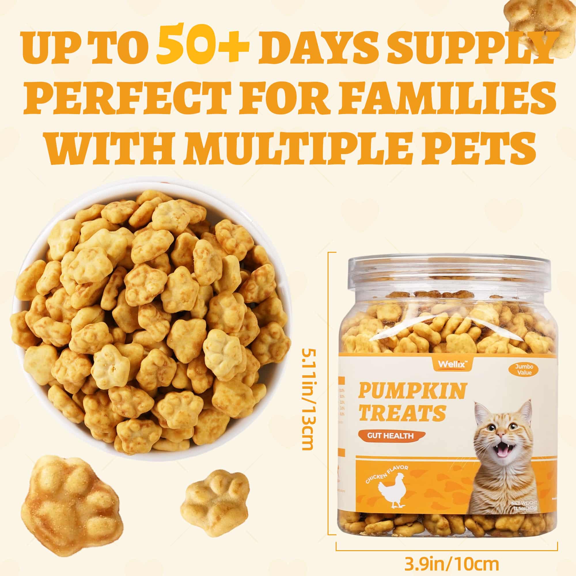 Wellix Pumpkin Treats for Cats – 13.5oz Pumpkin & Chicken Formula for Digestive Support & Constipation Relief (Low-Calorie for Sensitive Stomachs)-CritterCorner