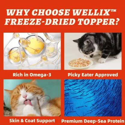 Wellix Antarctic Krill Topper for Cats & Dogs – 7.05 oz Freeze Dried Krill, Egg Yolk & Chicken Formula, Low-Calorie, for Cognitive, Skin & Coat Health-CritterCorner