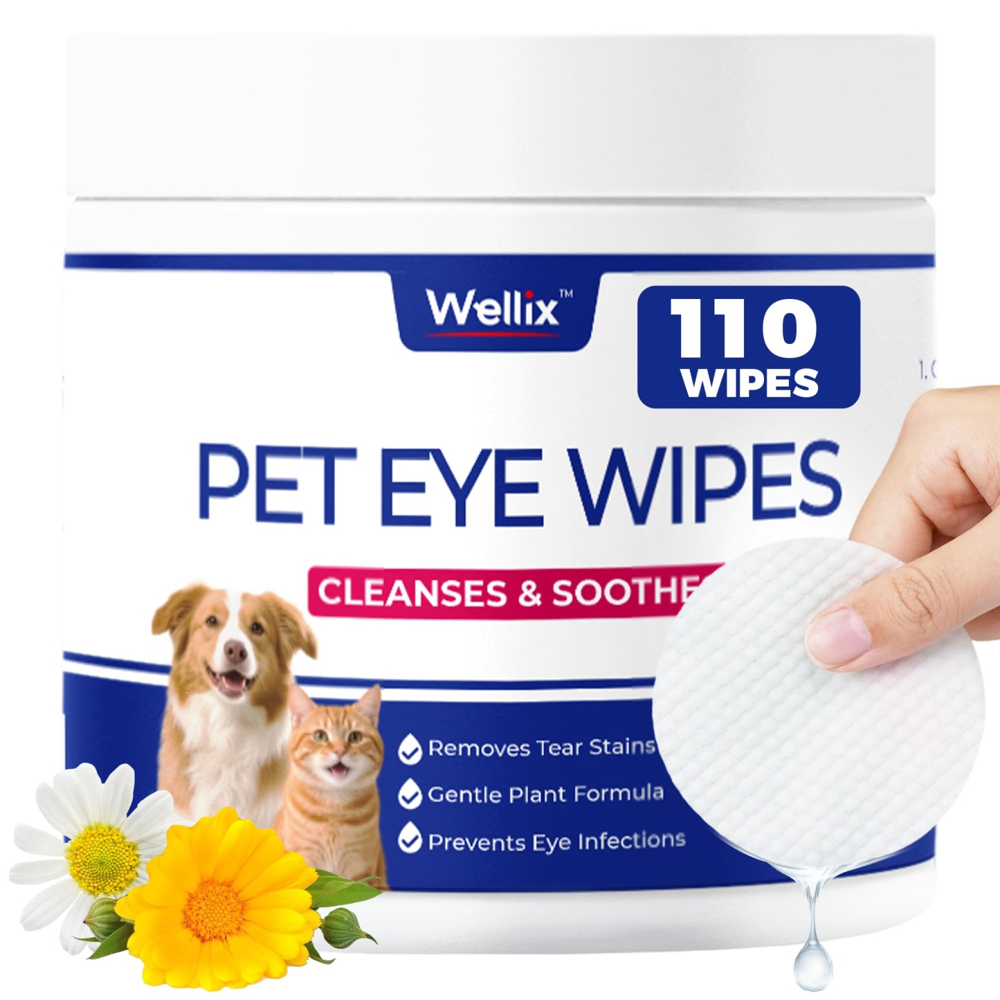 Wellix Pet Eye Wipes – 110 Wipes for Tear Stain, Debris & Discharge Cleaning-CritterCorner