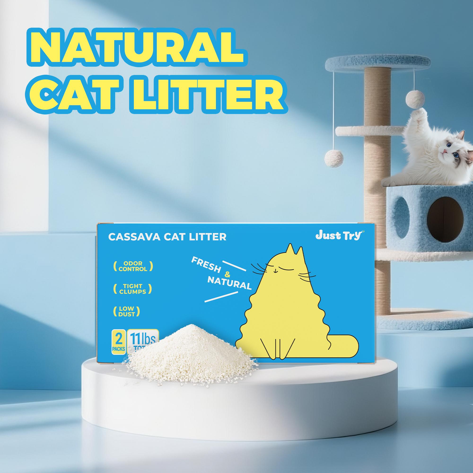 JUSTTRY SnowPaww Cassava Cat Litter – 11lbs (2 x 5.5lbs) with Tight Clumps, Low Dust & Odor Control-CritterCorner