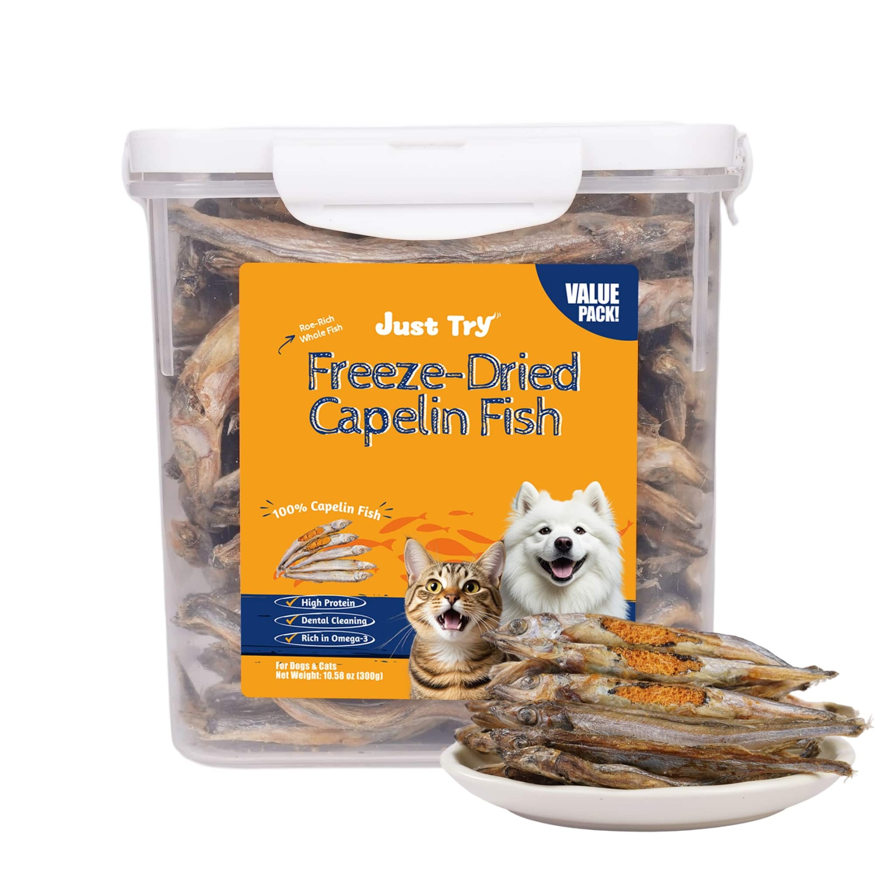 JUSTTRY Freeze-Dried Capelin Fish – Raw Dog Treats,Single-Ingredient Dog & Cat Snacks, High-Protein & Omega-3 for Skin Health, 10.58oz-CritterCorner