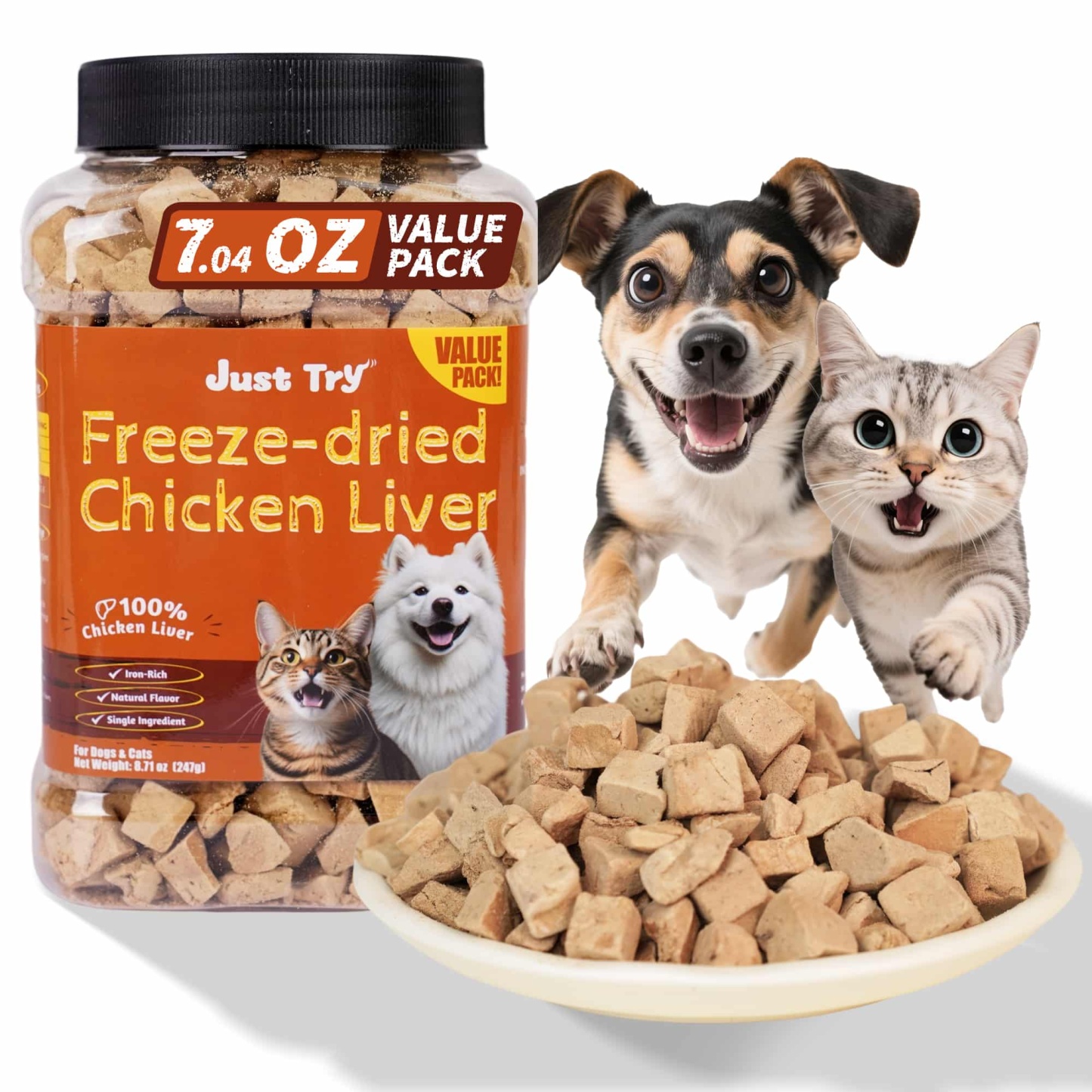 JUSTTRY Freeze-Dried Chicken Liver  – Single-Ingredient Dog Treats & Cat Treats,High-Protein, Rich in Iron & Vitamin A, Ideal for Training Treats, 8.71oz-CritterCorner