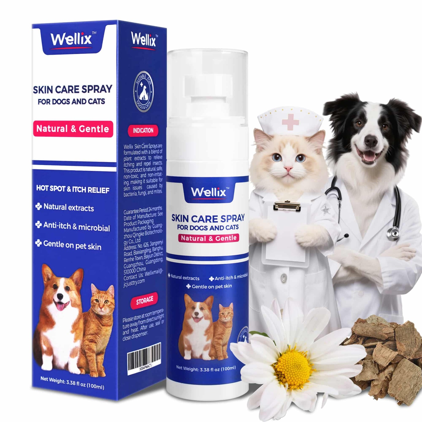 Wellix Dog & Cat Hot Spot Spray – 80ml Plant-Based Formula for Itch & Redness Relief, Promotes Skin Comfort-CritterCorner