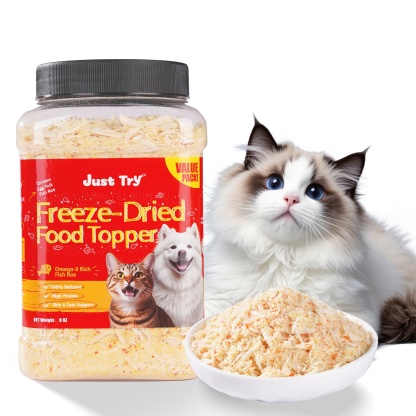 JUSTTRY Fish Roe Freeze-Dried Food Toppers – Chicken & Egg Yolk & Fish Roe, High-Protein for Dogs & Cats, Omega-3 Supports Skin & Coat Health, 8oz-CritterCorner