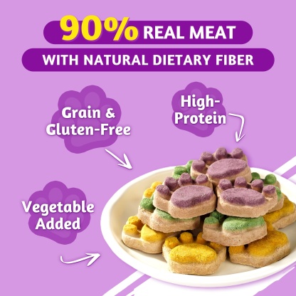 JUSTTRY Freeze-Dried Cat Paw Treats – Healthy Cat Treats with High-Protein Chicken & Pumpkin Spinach Purple Sweet Potato, Immunity & Gut Health, 6.35oz-CritterCorner