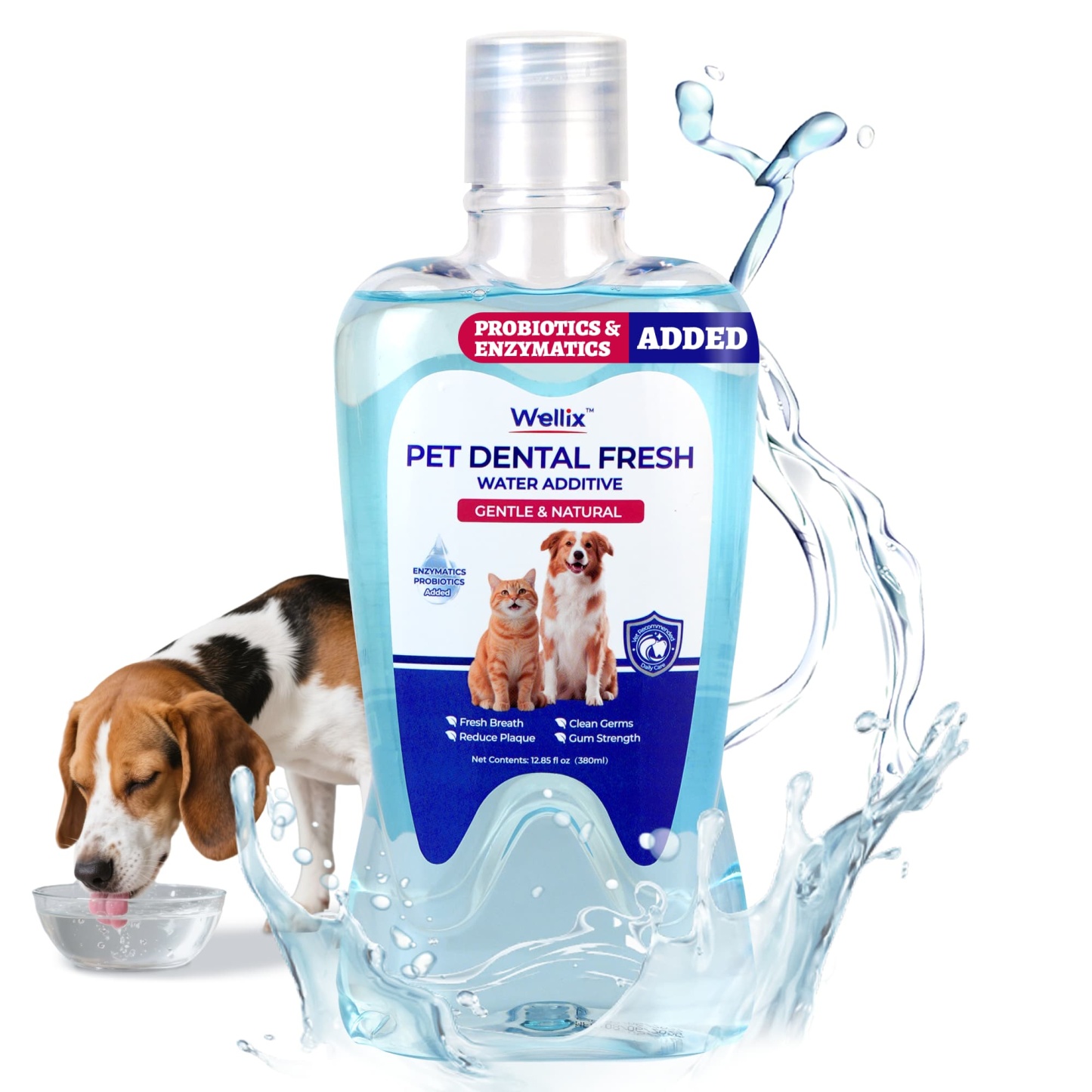 Wellix Cat & Dog Breath Freshener Water Additive - Natural Probiotic & Lysozyme Mouthwash for Teeth Cleaning & Dental Care - Reduces Bad Breath & Plaque - 12.85 fl oz-CritterCorner