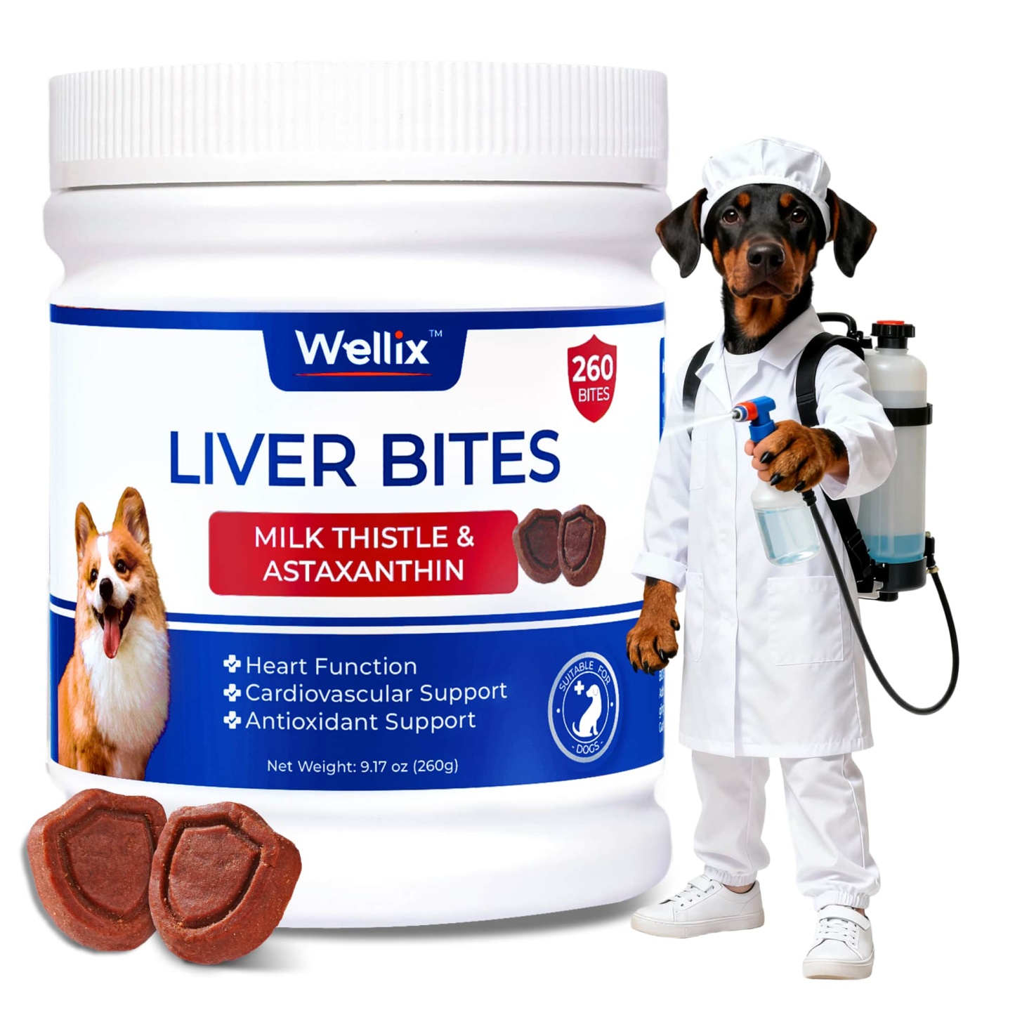Wellix Liver Support for Dogs - Milk Thistle & Omega-3 Dog Supplement for Liver, Heart & Antioxidant Support - Chicken Flavor - 260 Bites-CritterCorner
