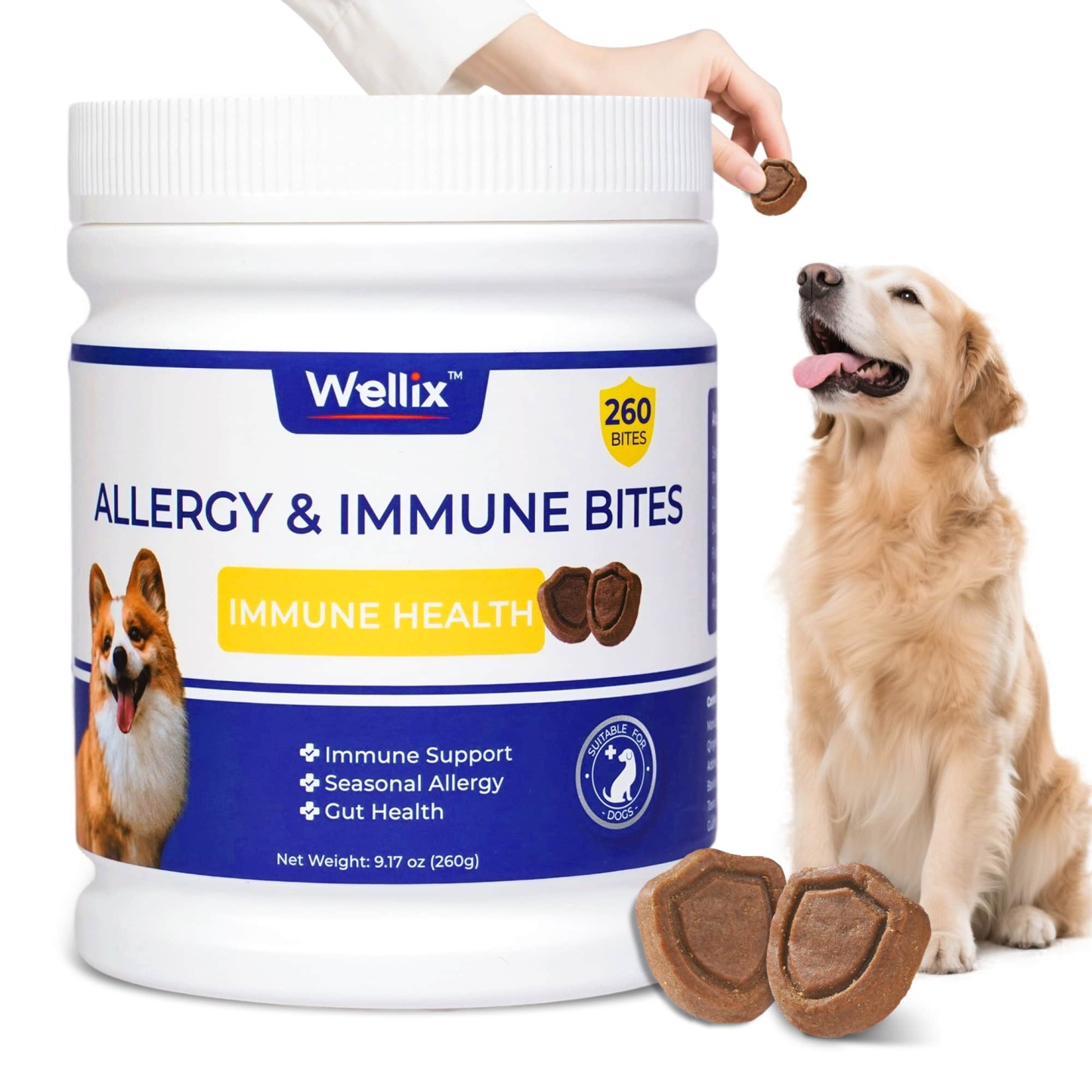 Wellix Dog Allergy & Immune Bites – 260 Counts Natural Ingredient Chews to Strengthen Immunity, Promote Shiny Coat, Relieve Itch & Redness-CritterCorner