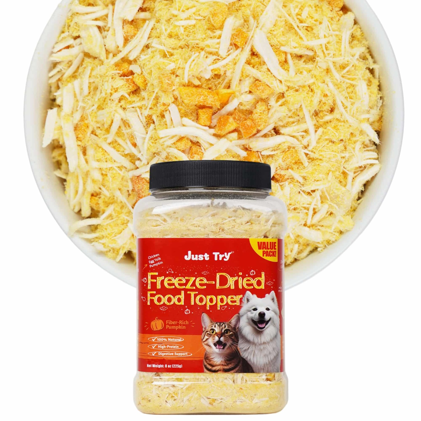 JUSTTRY Freeze-Dried Pumpkin Food Topper – Pumpkin Dog Treats For Cat Digestive Support & Dog Constipation Relief, High Protein & Low Fat For Cats & Dogs, 8oz-CritterCorner