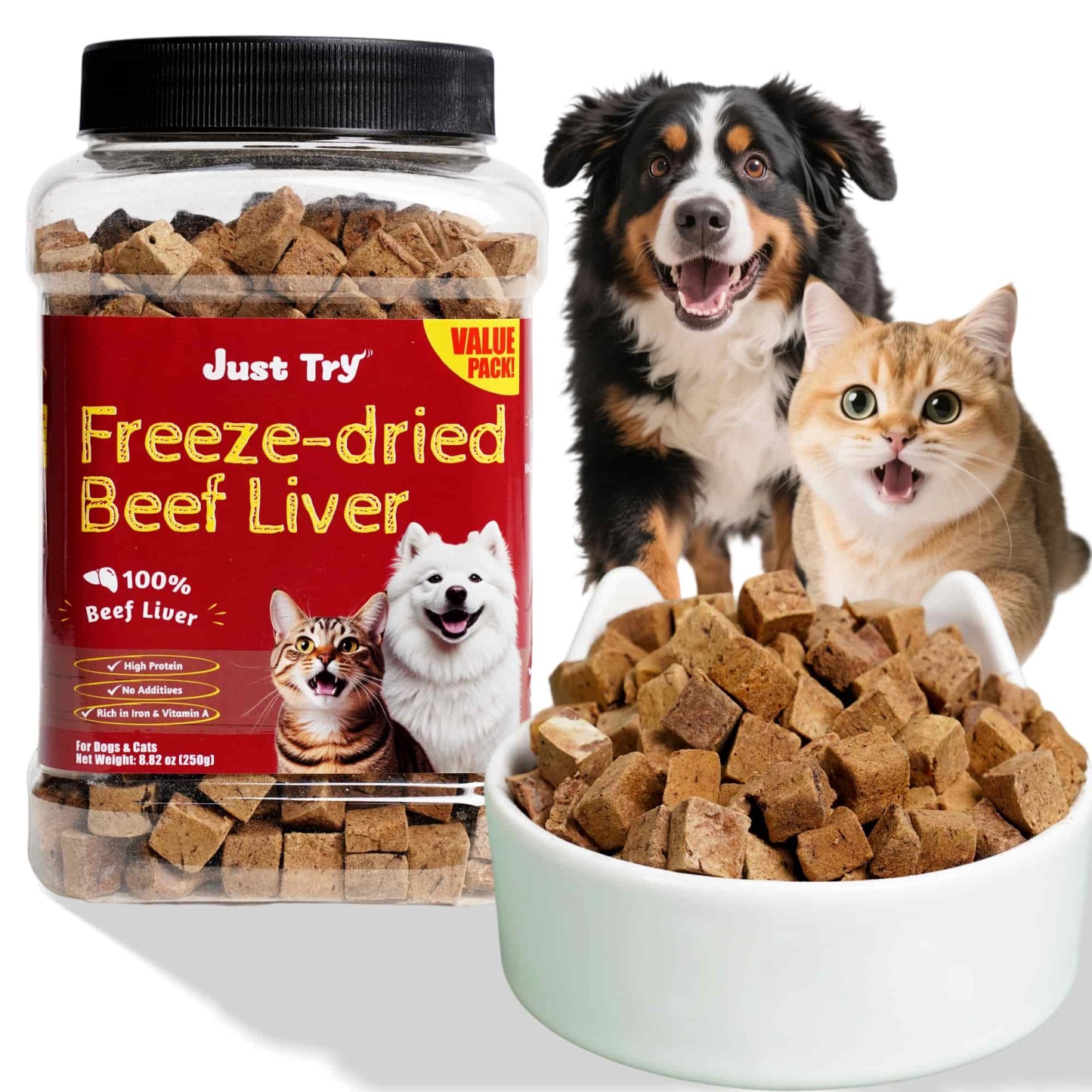 JUSTTRY Freeze-Dried Beef Liver – Single-Ingredient High-Protein Grain-Free Training Treats for Dogs & Cats, Rich in Iron & Vitamin A for Immune & Skin Health,,8.82oz-CritterCorner