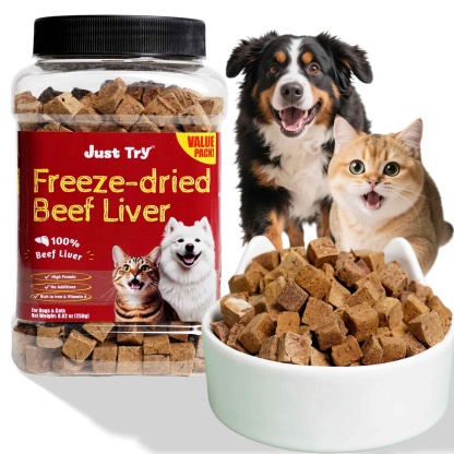 JUSTTRY Freeze-Dried Beef Liver – Single-Ingredient High-Protein Grain-Free Training Treats for Dogs & Cats, Rich in Iron & Vitamin A for Immune & Skin Health,,8.82oz-CritterCorner