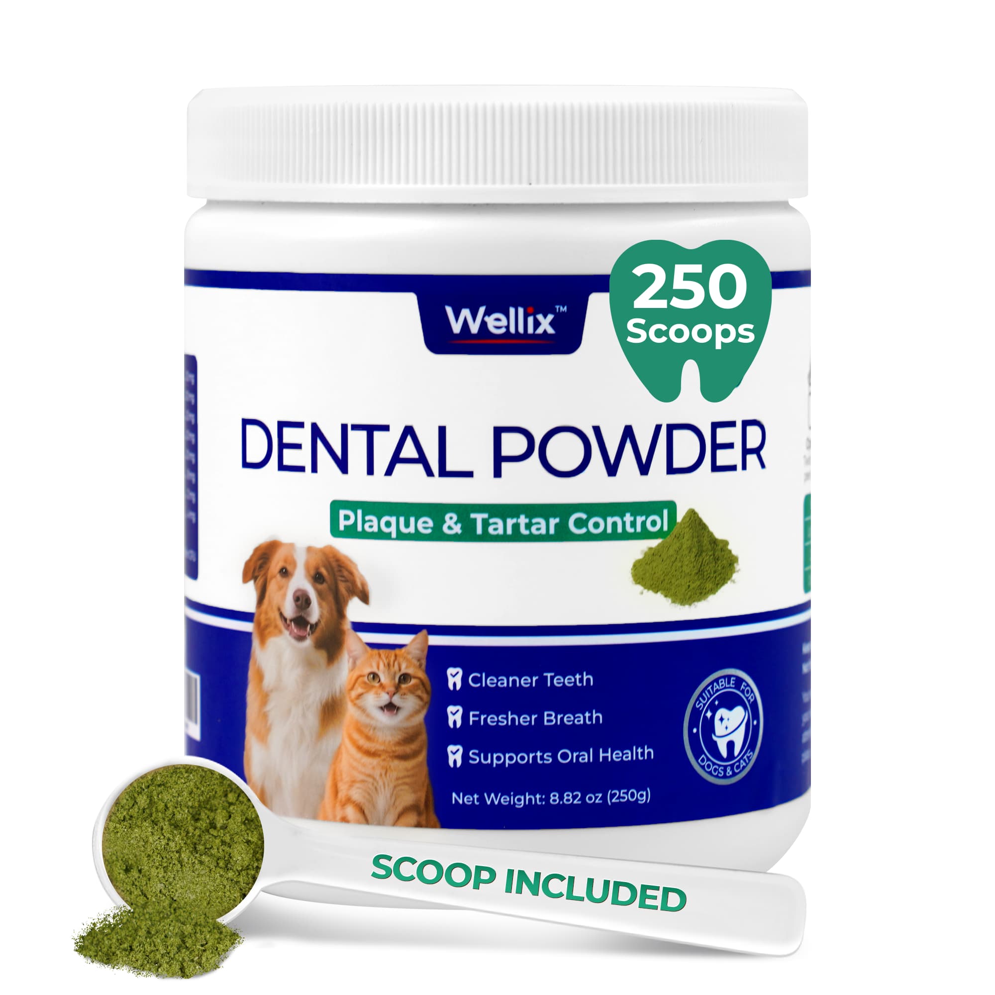 Wellix Dog & Cat Dental Powder – 8.82oz Teeth Cleaning Powder for Fresh Breath & Plaque Removal-CritterCorner