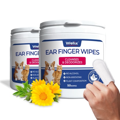 Wellix Pet Ear Cleaner Wipes - Natural Chamomile & Honeysuckle Ear Cleaning Wipes for Dogs and Cats - Itch Relief & Infection Care - 100 Count 2 Pack-CritterCorner