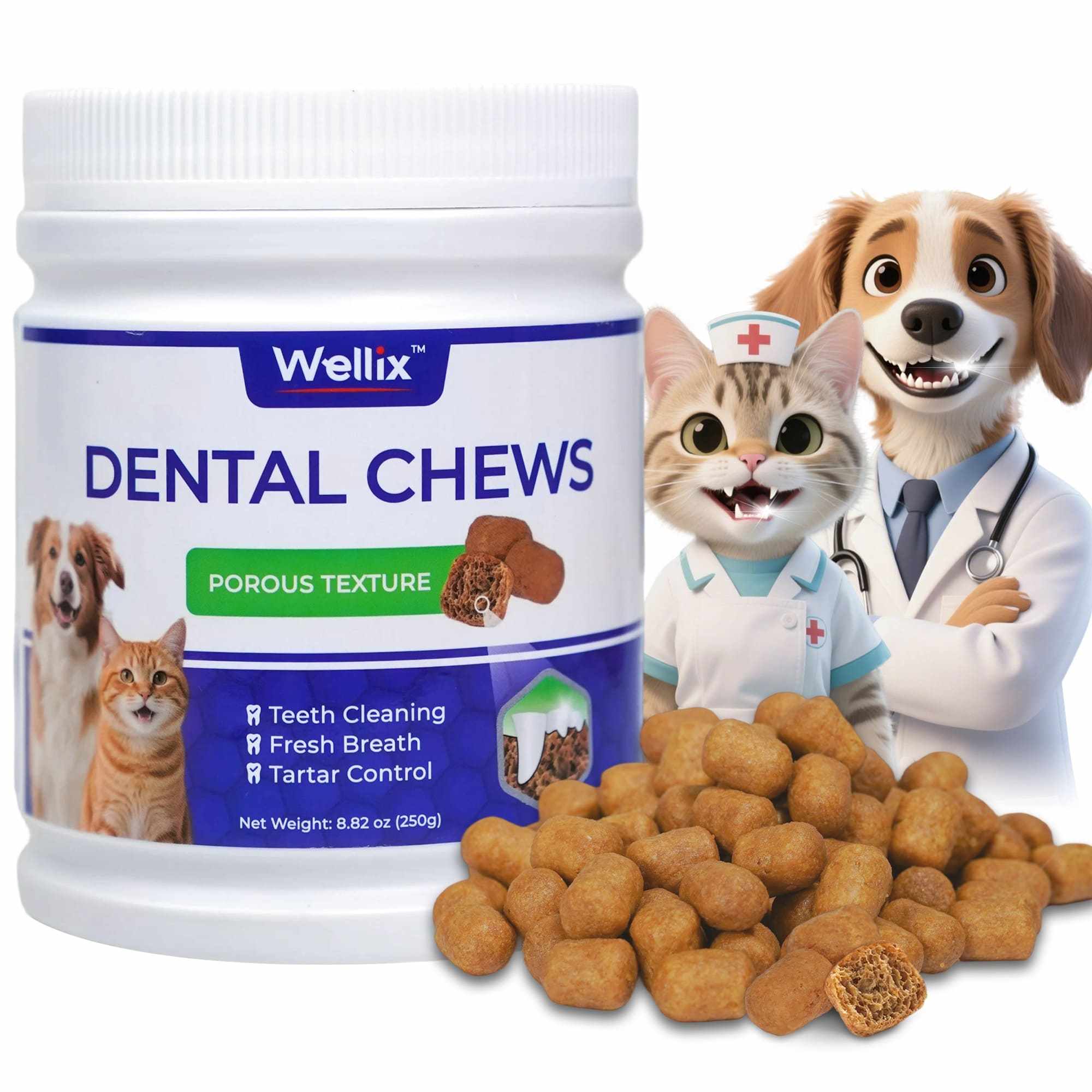 Wellix Dental Treats for Cats and Small Dogs – 8.82oz Crunchy Teeth Cleaning Treats for Plaque Control & Fresh Breath