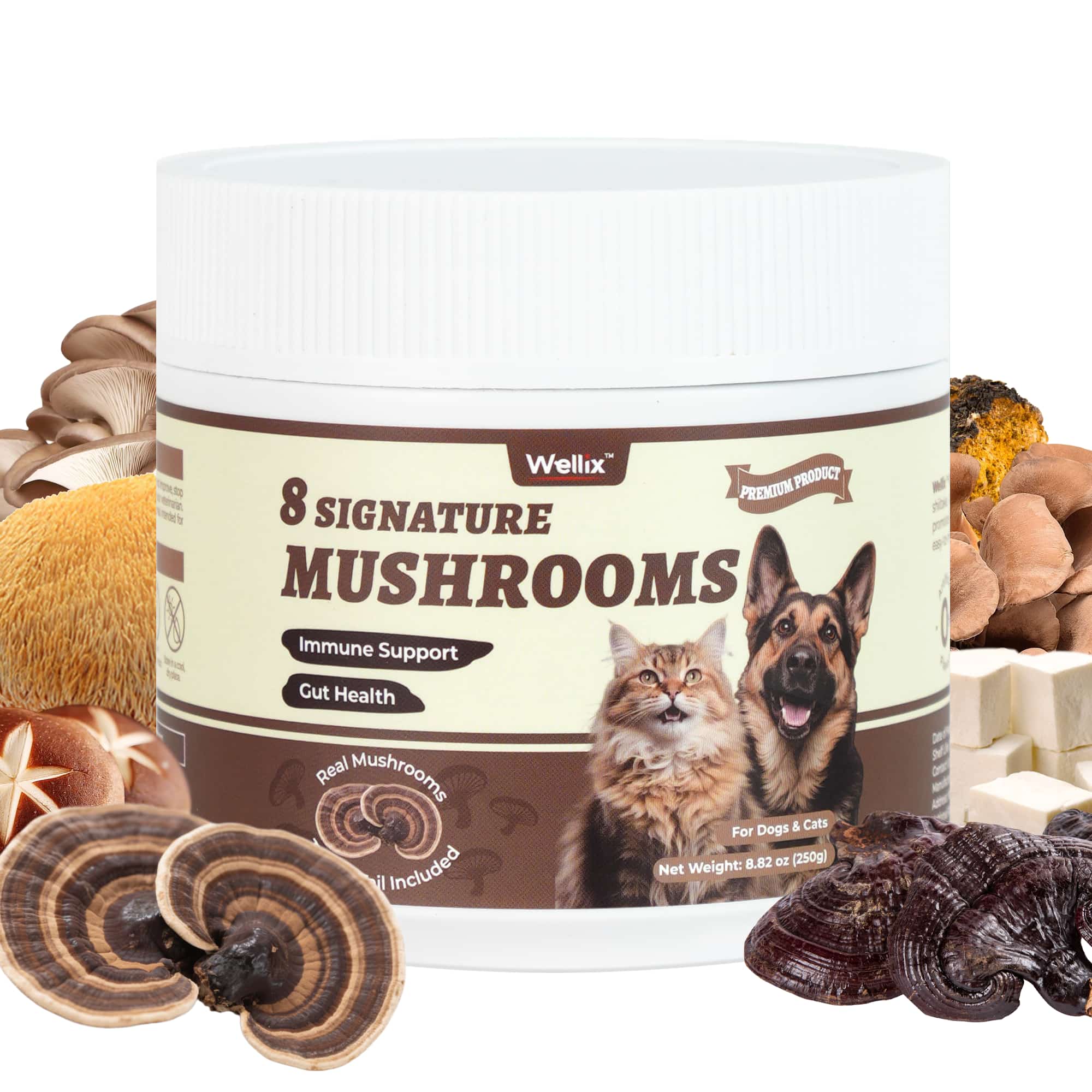 Wellix Mushroom Powder Powder for Dogs & Cats – With 8 Mushroom Blend Including Turkey Tail, Supports Immune, Digestive & Kidney Health-CritterCorner