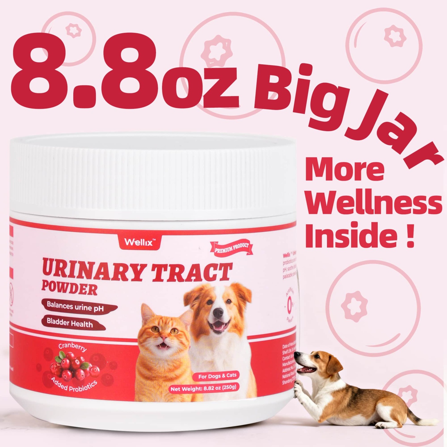 Wellix Urinary Powder for Dogs & Cats – 8.8 oz with D-Mannose & Cranberry Powder for UTI, Bladder & Kidney Support-CritterCorner