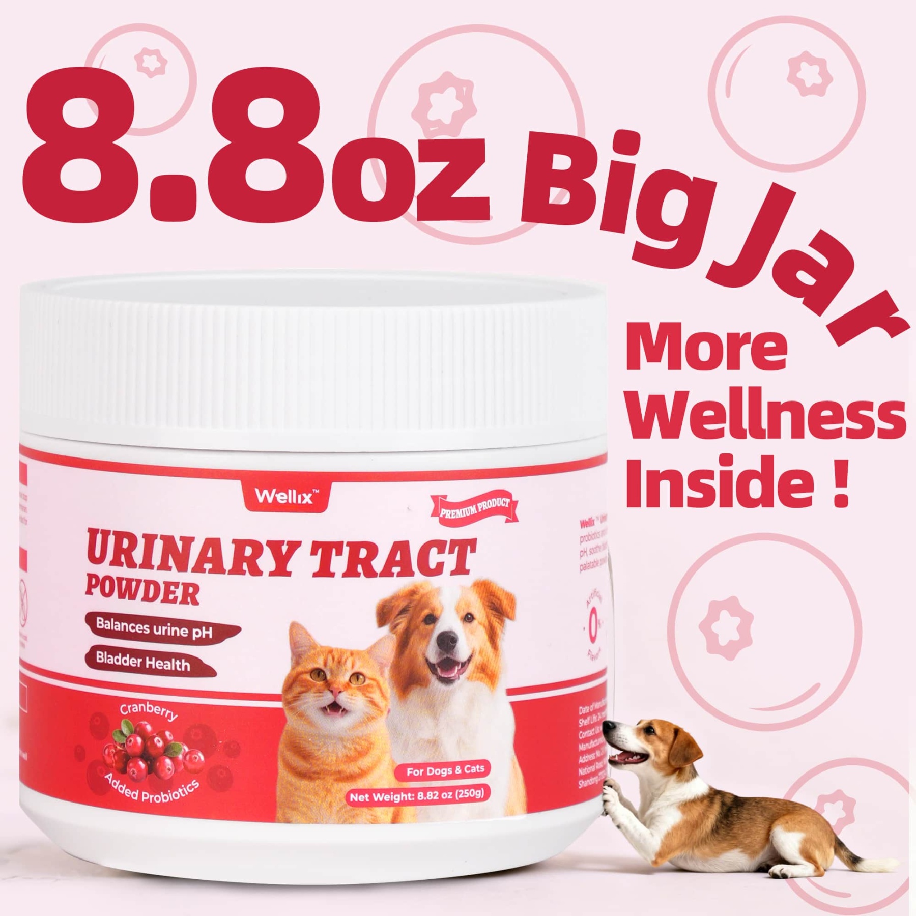 Wellix Urinary Powder for Dogs & Cats – 8.8 oz with D-Mannose & Cranberry Powder for UTI, Bladder & Kidney Support-CritterCorner