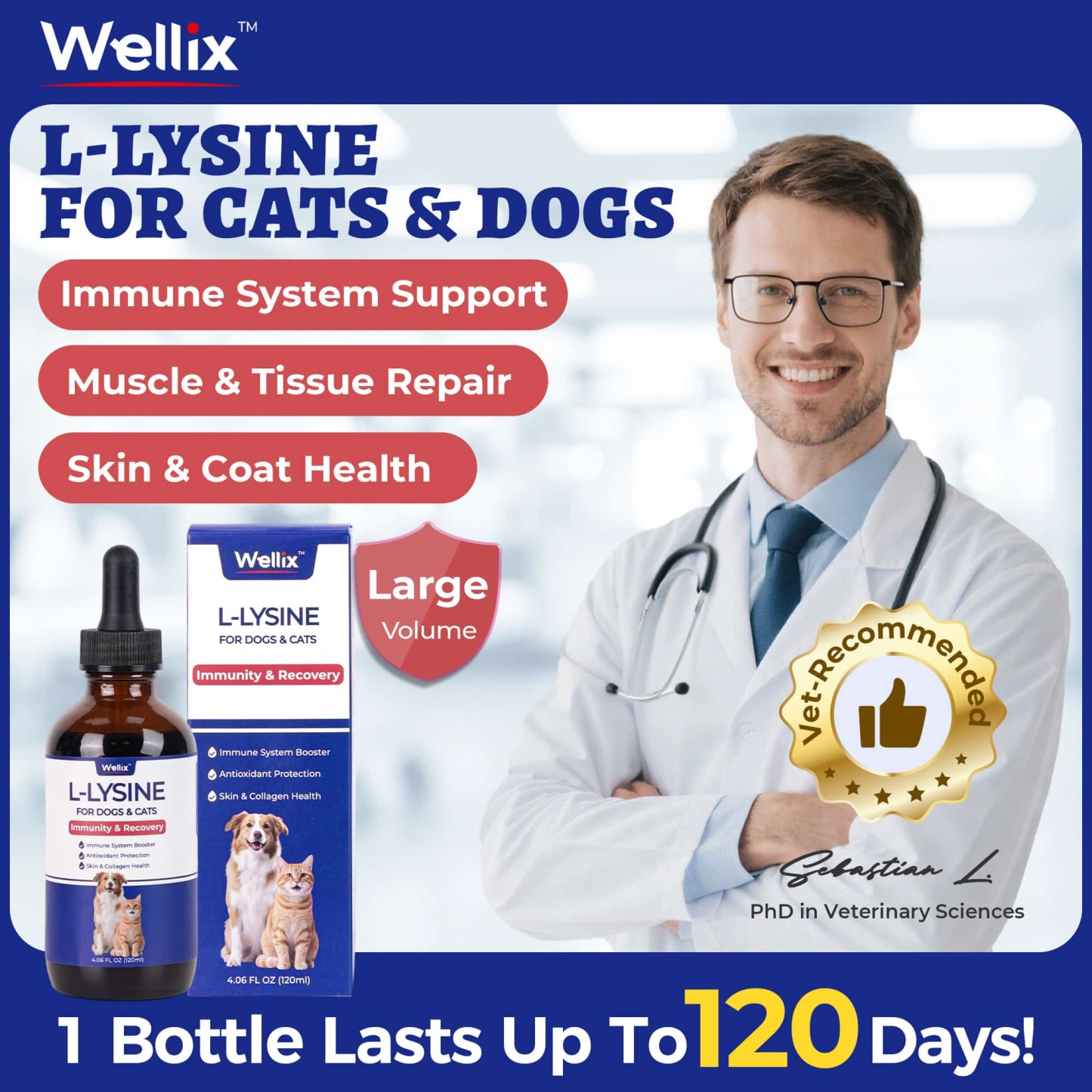 Wellix L-Lysine Drops for Cats & Dogs – 4 oz Chicken Flavor, Immune & Respiratory Support, Eye Care, Runny Nose & Cold Relief-CritterCorner
