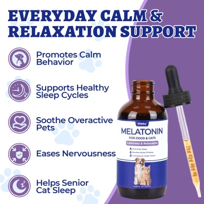 Wellix Bacon-Flavored Liquid Melatonin Drops for Dogs & Cats – 4 oz Calming Aid for Sleep, Stressful Events, Travel & Grooming-CritterCorner
