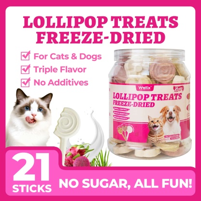 Wellix Freeze Dried Lollipop Dog & Cat Treats - High Protein Chicken Cat Treats with Cat Grass, Dragon Fruit & Goat Milk - Low Calorie Training Snacks 21pcs-CritterCorner