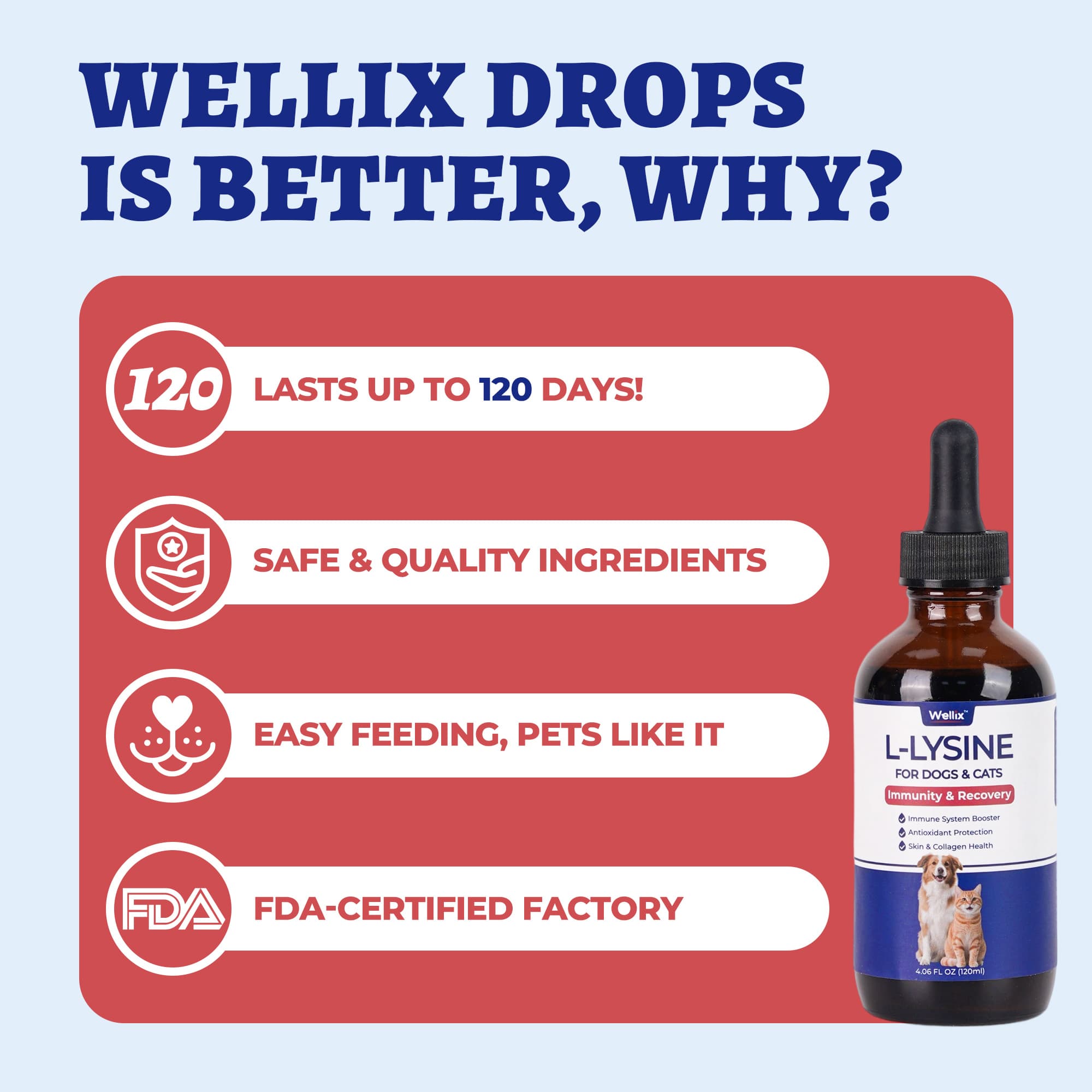 Wellix L-Lysine Drops for Cats & Dogs – 4 oz Chicken Flavor, Immune & Respiratory Support, Eye Care, Runny Nose & Cold Relief-CritterCorner