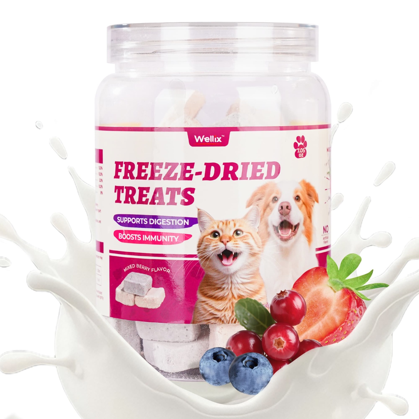 Wellix Freeze-Dried Probiotic Yogurt Cat Treats – 4.23oz (120g) Chicken & Berry Blend (Strawberry, Blueberry, Cranberry) for Immune, Eye & Urinary Health-CritterCorner