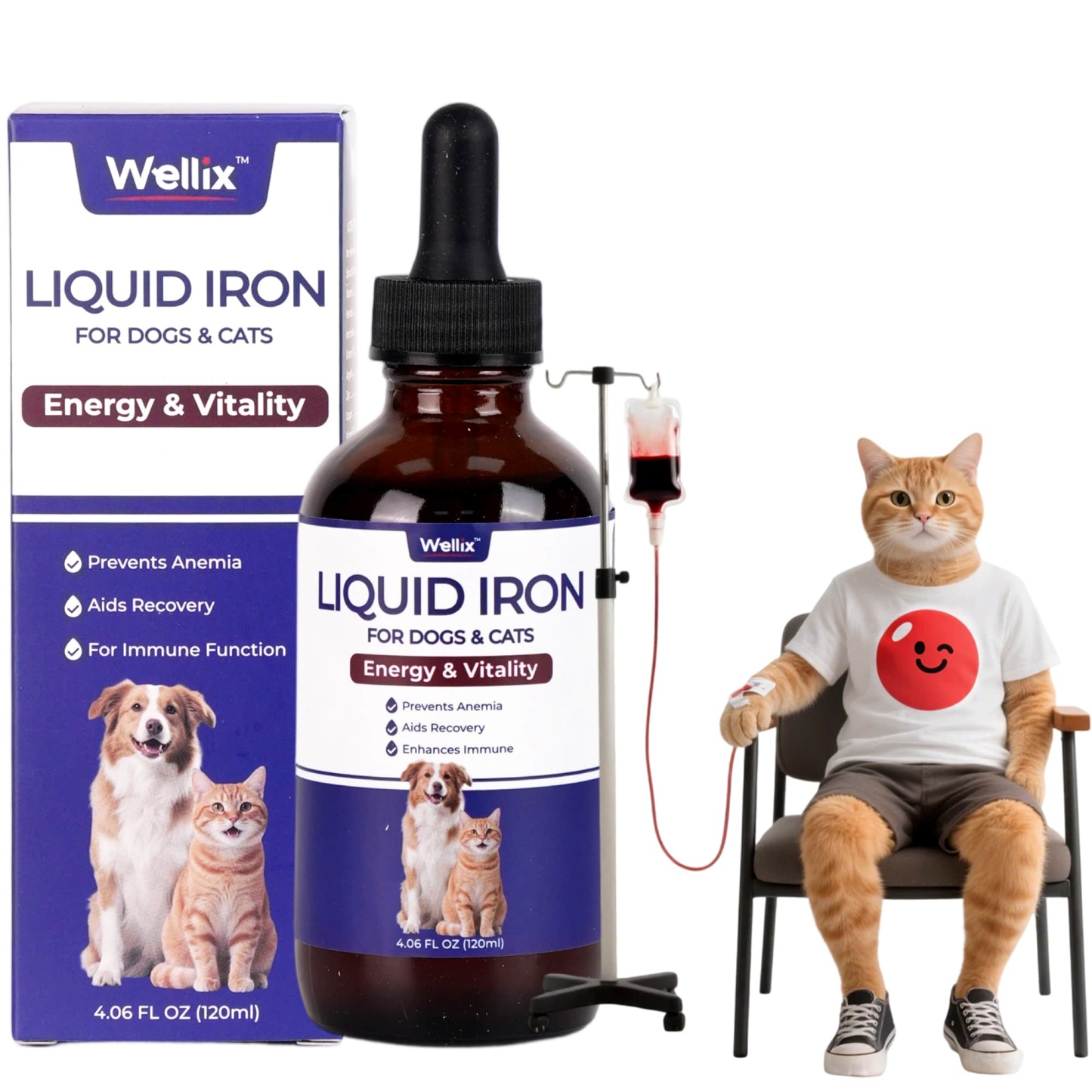 Wellix Liquid Iron Supplement for Cats & Dogs – 4 oz Vitamin B12 & C for Anemia, Hemoglobin Boost & Energy Support, for Growing Puppies and Kittens-CritterCorner