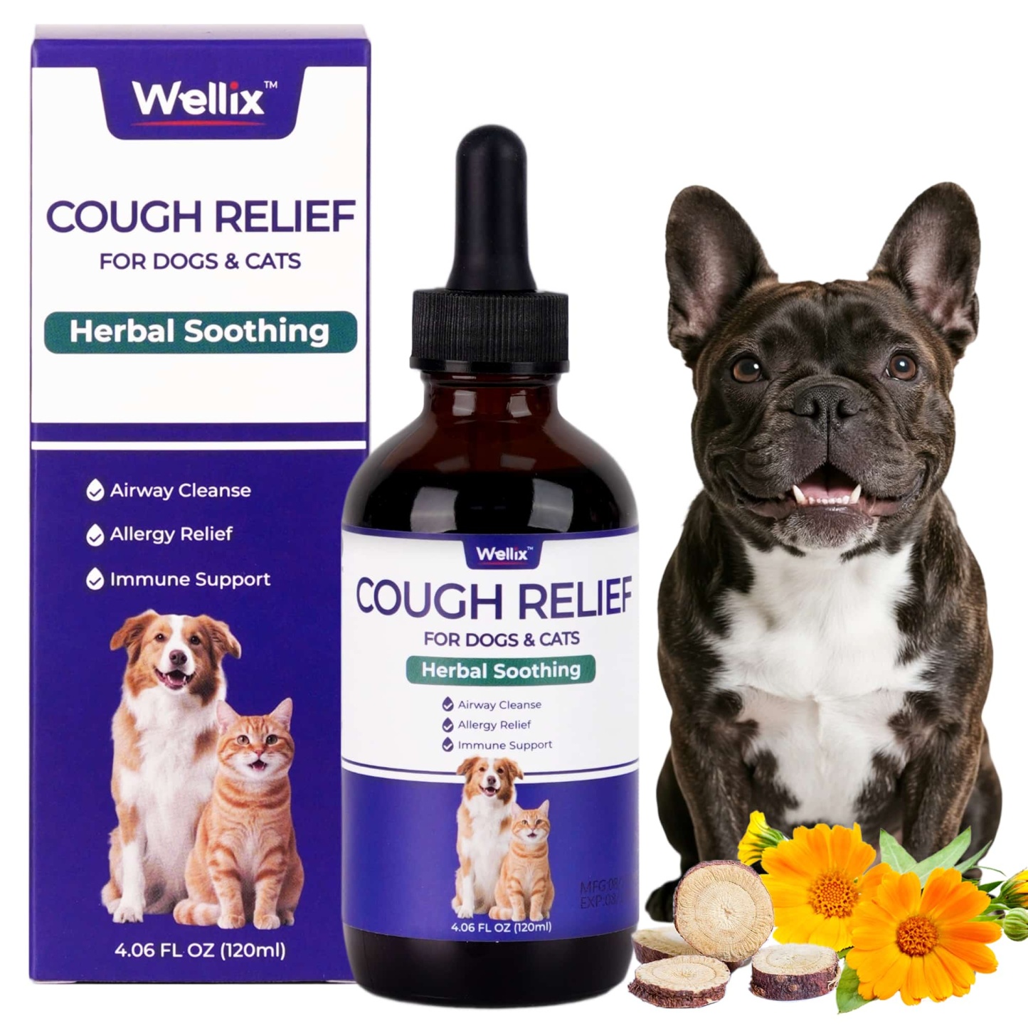 Wellix Kennel Cough Treatment Drops for Dogs & Cats - All Herbal Formula for Dog Cough, Sneezing & Cat Cold Relief - Bacon Flavor 120ml-CritterCorner