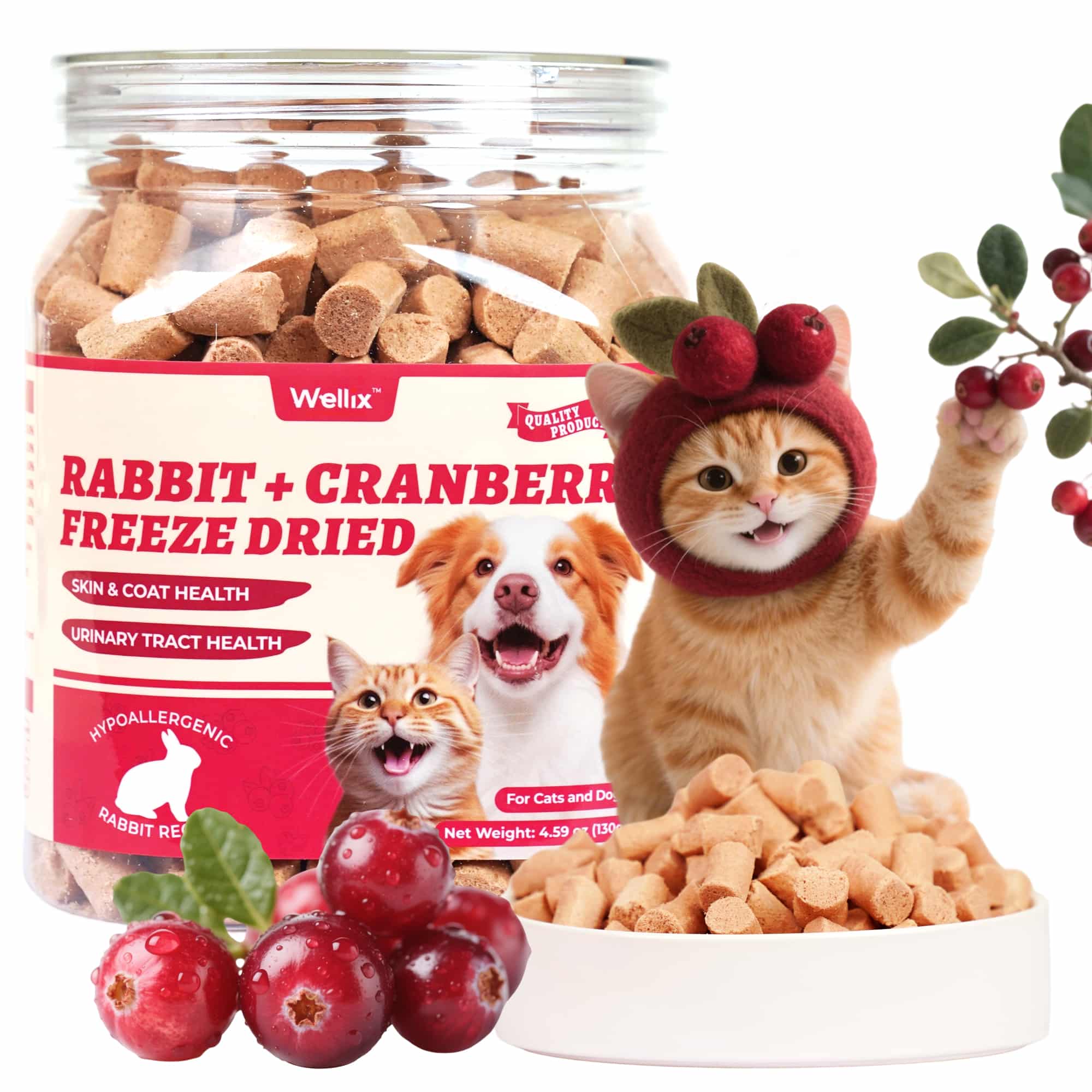 Wellix Rabbit & Cranberry Freeze-Dried Treats for Cats & Dogs – Hypoallergenic, Grain-Free Treats for Cat Bladder, Kidney & UTI Support-CritterCorner