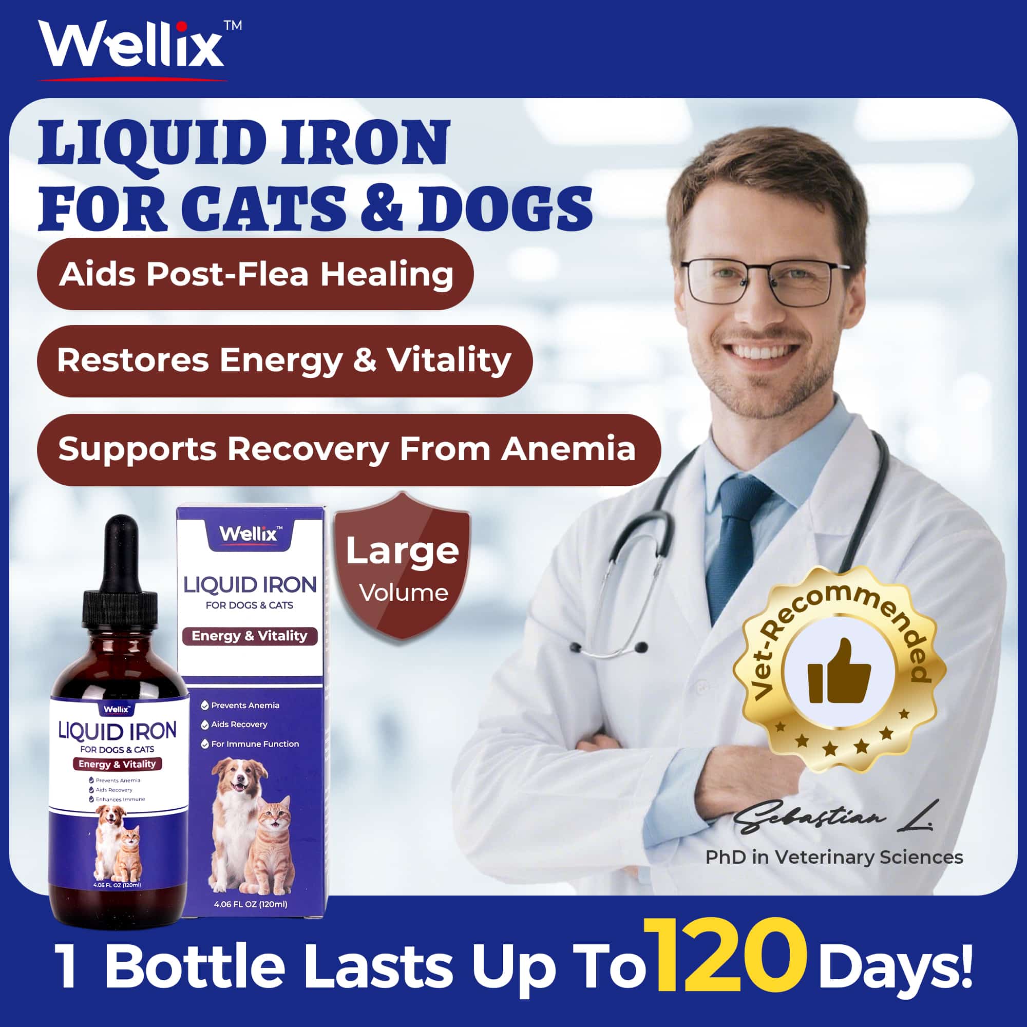 Wellix Liquid Iron Supplement for Cats & Dogs – 4 oz Vitamin B12 & C for Anemia, Hemoglobin Boost & Energy Support, for Growing Puppies and Kittens-CritterCorner