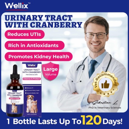 Wellix UrinaryTract Drops with Cranberry for Cats & Dogs – 4 oz Cranberry & D-Mannose for Urinary, Bladder & Kidney Health-CritterCorner