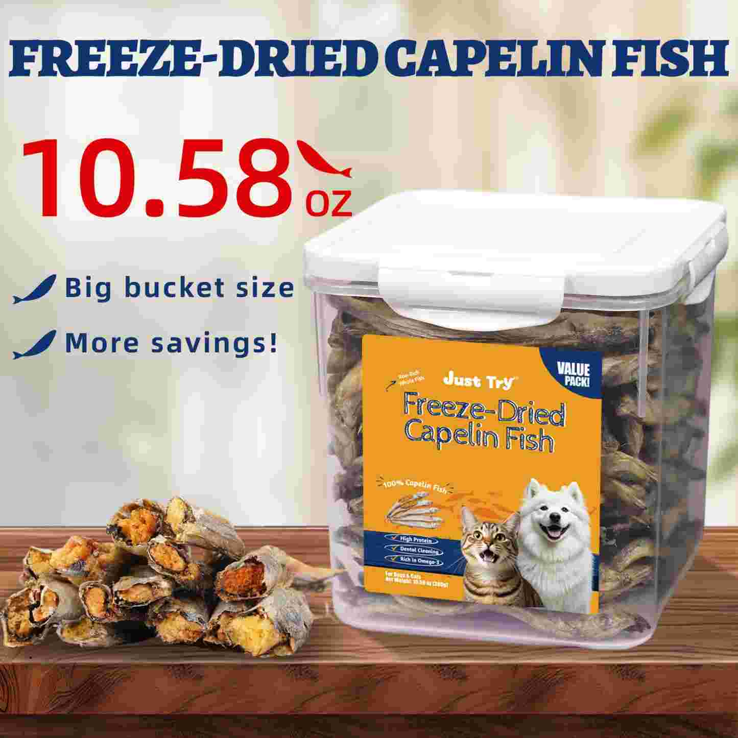 JUSTTRY Freeze-Dried Capelin Fish – Raw Dog Treats,Single-Ingredient Dog & Cat Snacks, High-Protein & Omega-3 for Skin Health, 10.58oz-CritterCorner