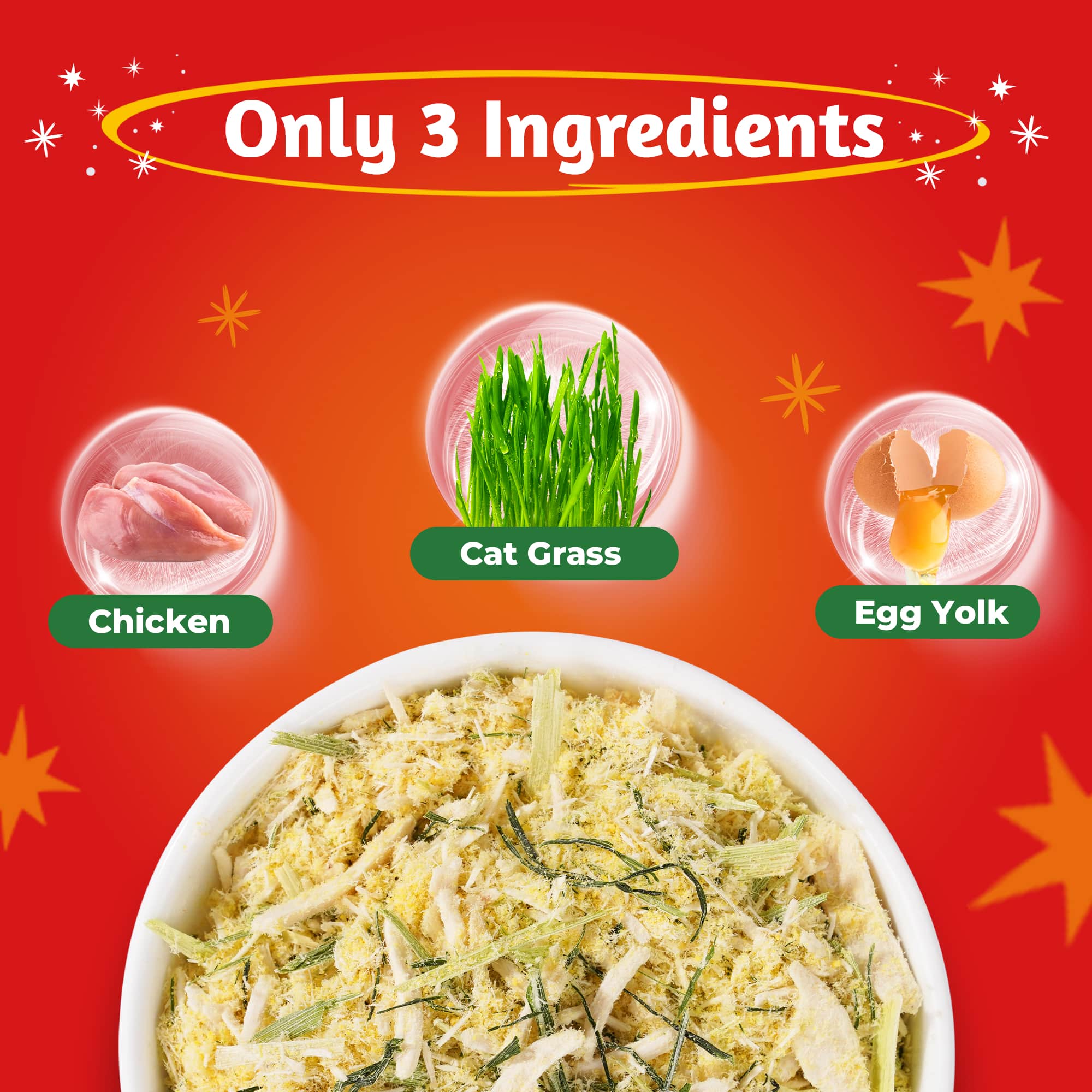 JUSTTRY Cat Grass Freeze-Dried Cat Food Toppers – Chicken, Egg Yolk & Cat Grass, Hairball Control & Dental Care, High Protein & Low Fat Cat Treats , 8oz-CritterCorner