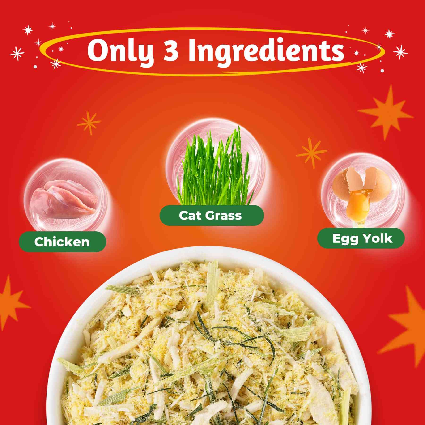 JUSTTRY Cat Grass Freeze-Dried Cat Food Toppers – Chicken, Egg Yolk & Cat Grass, Hairball Control & Dental Care, High Protein & Low Fat Cat Treats , 8oz-CritterCorner