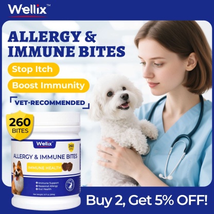 Wellix Dog Allergy & Immune Bites – 260 Counts Natural Ingredient Chews to Strengthen Immunity, Promote Shiny Coat, Relieve Itch & Redness-CritterCorner