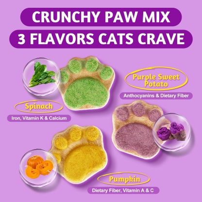 JUSTTRY Freeze-Dried Cat Paw Treats – Healthy Cat Treats with High-Protein Chicken & Pumpkin Spinach Purple Sweet Potato, Immunity & Gut Health, 6.35oz-CritterCorner