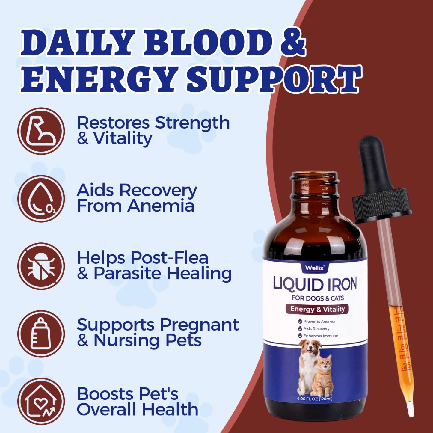 Wellix Liquid Iron Supplement for Cats & Dogs – 4 oz Vitamin B12 & C for Anemia, Hemoglobin Boost & Energy Support, for Growing Puppies and Kittens-CritterCorner