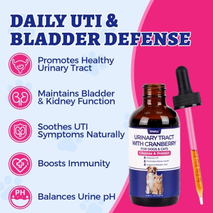 Wellix UrinaryTract Drops with Cranberry for Cats & Dogs – 4 oz Cranberry & D-Mannose for Urinary, Bladder & Kidney Health-CritterCorner