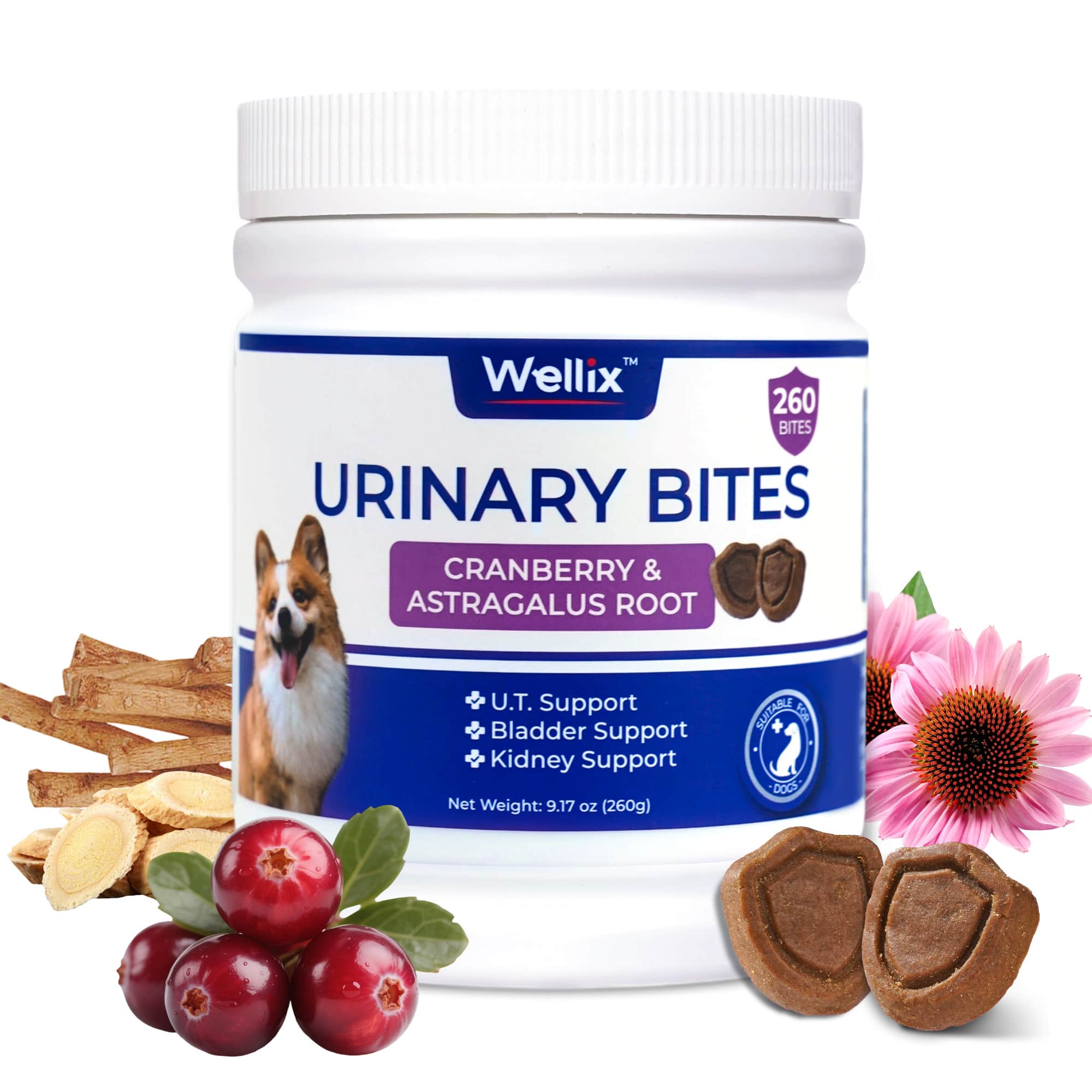 Wellix Urinary Bites for Dogs – 260 Count with Cranberry & D-Mannose for Urinary, Bladder & Kidney Support-CritterCorner