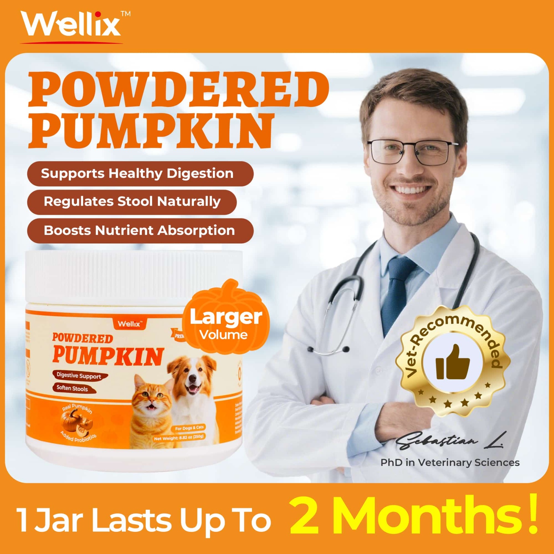 Wellix Pumpkin Powder for Dogs & Cats – Fiber Supplement for Digestive Health, Stool Firming & Gut Support-CritterCorner