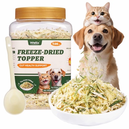Wellix Cat Grass Topper for Cats & Dogs – 7.05oz Freeze-Dried Chicken, Egg Yolk & Cat Grass, Low-Calorie, Supports Hairball Control & Gut Health-CritterCorner