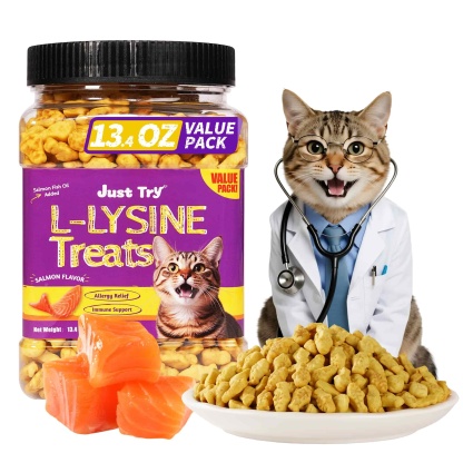 JUSTTRY Lysine Cat Treats – Natural Salmon Crunchy Training Biscuits for Immune Support, Cats & Kittens, 13.4oz-CritterCorner