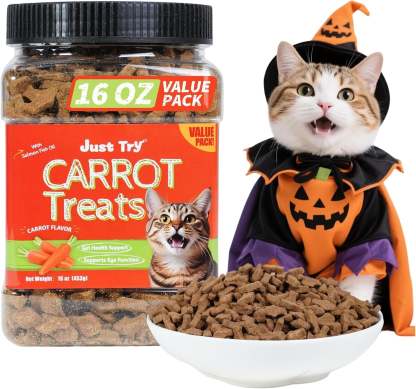 JUSTTRY Carrot Cat Treats – Vitamin-Rich Crunchy Biscuits with Natural Chicken Flavor for Eye & Skin Health | Healthy Training Treats for Indoor Cats, 16oz-CritterCorner