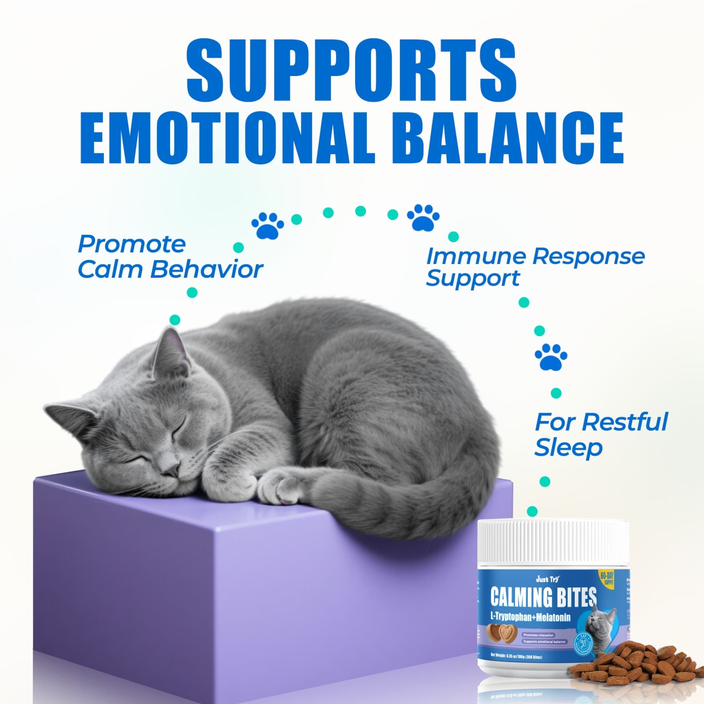 JUSTTRY Cat Calming Treats Cat Supplements – Chicken Flavor with Chamomile, L-Tryptophan & Melatonin for Anxiety & Sleep, 300 Bites, 6.35oz-CritterCorner