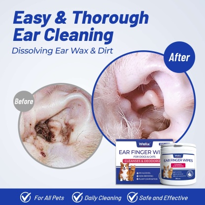 Wellix Pet Ear Cleaner Wipes - Natural Chamomile & Honeysuckle Ear Cleaning Wipes for Dogs and Cats - Itch Relief & Infection Care - 100 Count 2 Pack-CritterCorner