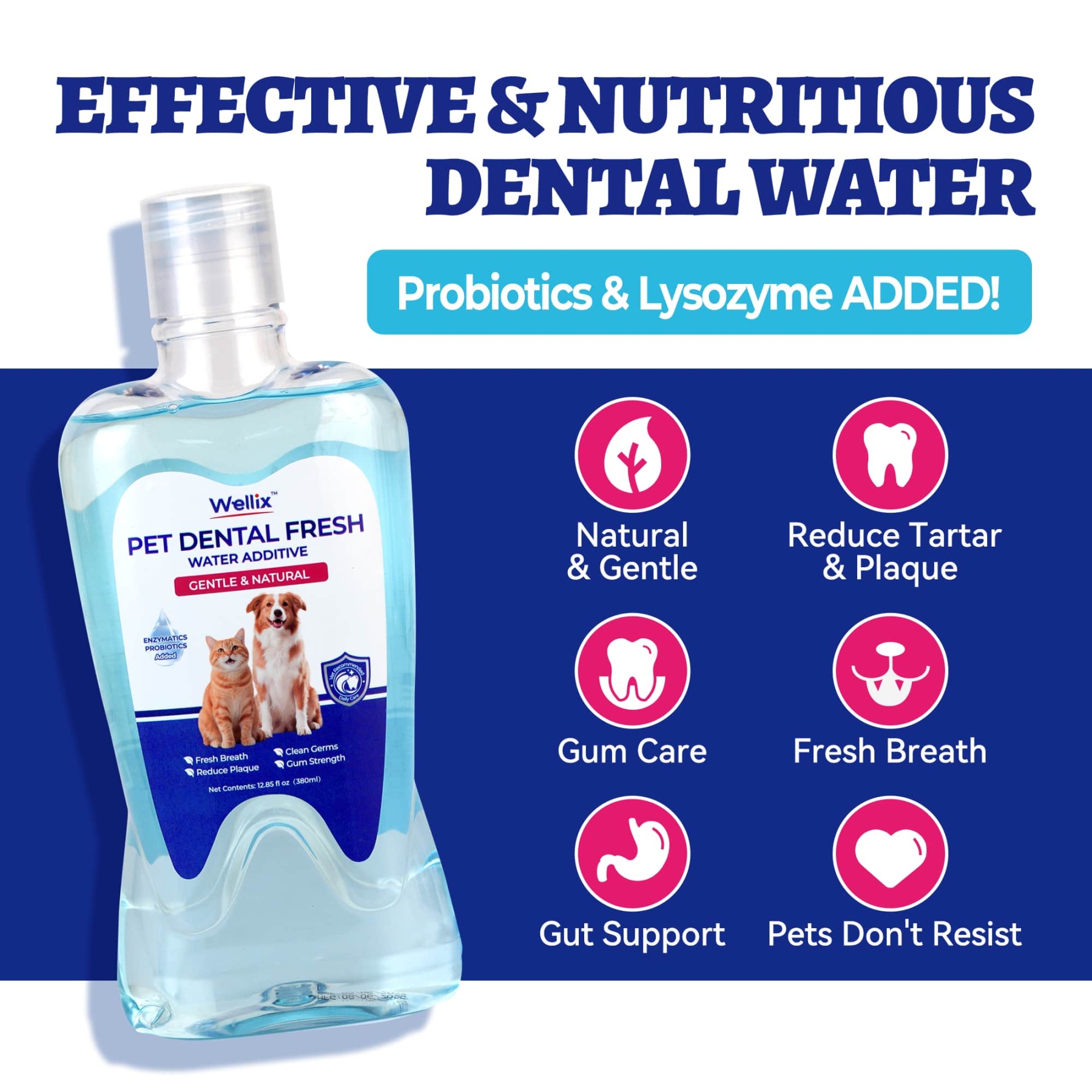 Wellix Cat & Dog Breath Freshener Water Additive - Natural Probiotic & Lysozyme Mouthwash for Teeth Cleaning & Dental Care - Reduces Bad Breath & Plaque - 12.85 fl oz-CritterCorner