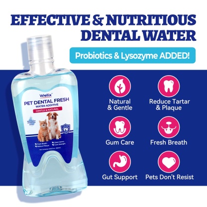 Wellix Cat & Dog Breath Freshener Water Additive - Natural Probiotic & Lysozyme Mouthwash for Teeth Cleaning & Dental Care - Reduces Bad Breath & Plaque - 12.85 fl oz-CritterCorner