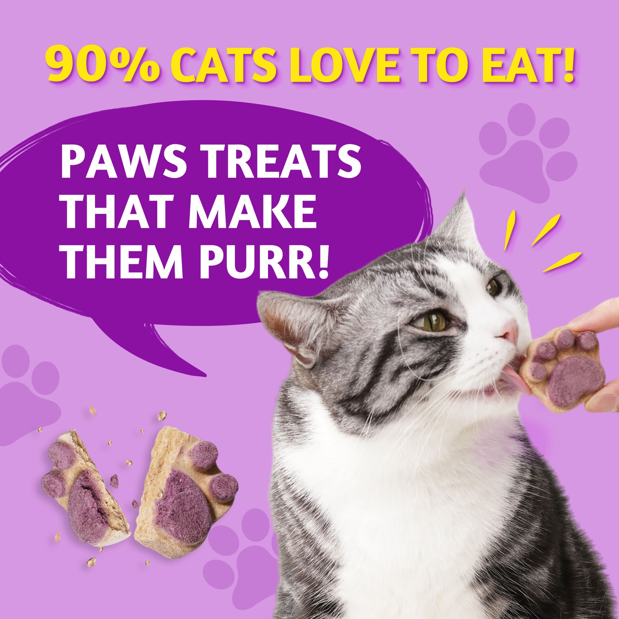 JUSTTRY Freeze-Dried Cat Paw Treats – Healthy Cat Treats with High-Protein Chicken & Pumpkin Spinach Purple Sweet Potato, Immunity & Gut Health, 6.35oz-CritterCorner