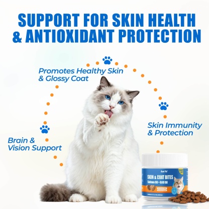 JUSTTRY 300 Bites Cat Skin & Coat Bites – Cat Omega-3 Salmon Oil for Healthy Skin, Itchy Skin Relief & Cat Shedding Control, 6.35oz, 300 Bites-CritterCorner