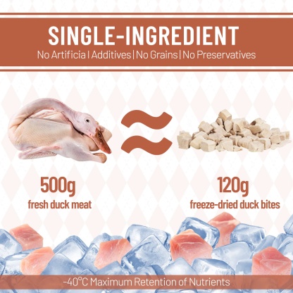 JUSTTRY Freeze-Dried Duck Cubes – Single-Ingredient Grain-Free High-Protein Training Treats for Dogs & Cats, Supports Skin & Joint Health，6.35oz-CritterCorner